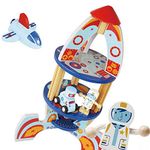 Kidoz Children Wooden Rocket Toys Playset, Space Rocket and Crew Playset Space Toy with Astronaut Design, Build Yourself Wooden Rocket Playset with Action Figures