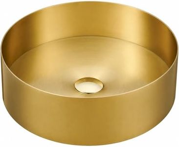 Bathroom Vessel Sink Vanity Washbasin: 14" Small Round Sinks with Stainless Steel PVD Coating Pop Up Drain - Modern Above Counter Lavatory Basin for Home Hotel Office Toilet Decoration - Brushed Gold