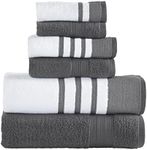 Modern Threads 6 Piece Set, 2 Bath Towels, 2 Hand Towels, 2 Washcloths, Quick Dry White/Contrast Reinhart Coal