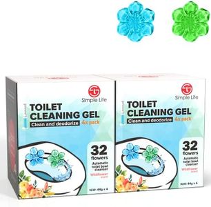 Simple Life Toilet Bowl Cleaner Gel | Fresh Flower Toilet Gel Stamp | Stops Limescale and Stains with Air Freshening Scent | Deodorizing Clean | 64 Stamps, Blue & Green