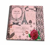 3dRose db_76593_1 Vintage Pink Paris Collage Art Eiffel Tower Red Rose Girly Gothic Black Bow and Swirls Drawing Book, 8 by 8-Inch