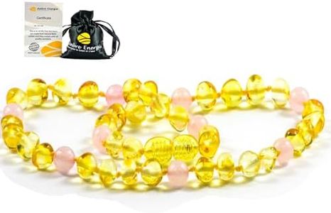 AmberJewellery Collana Ambra Naturale - Massima qualità Certificata Vera Ambra del Baltico/Lunghezza 33 cm. (Pink-Rose), small