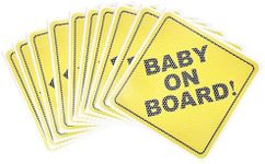 Bigtime Signs Baby on Board Signs for Car - Set of 10 - Highly Visible Yellow Safety Reminder for Cars with Kids and Toddlers - Easy-to-Apply Window Stickers for Child Safety in Vehicles - 5x5 In