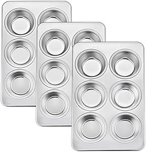 TeamFar Muffin Pan, 6 Cup Muffin Baking Tins Pans, Cupcake Pan Tray Set Stainless Steel for Baking Cakes Cornbread Tarts and More, Healthy & Non Toxic, Oven & Dishwasher Safe - Set of 3
