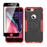 Yiakeng iPhone 8 Plus Case, iPhone 7 Plus Phone Case with Screen Protector, Shockproof Silicone Protective with Kickstand for iPhone 8 Plus (Red)