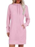 ANRABESS Womens Sweatshirt Dress Long Sleeve Hoodies Mini Dresses Fleece Casual Hoodie with Pockets 2024 Fall Fashion, Pink, Large