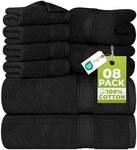 Utopia Towels 8 Piece Premium Towel Set, 2 Bath, 2 Hand, and 4 Wash Cloths, 600 GSM 100% Ring Spun Cotton Highly Absorbent Towels for Bathroom, Gym, Hotel, and Spa, Black