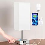 Aooshine Bedside Lamp, Touch Control Table Lamp with USB A+C Charging Ports, Touch Lamps Bedside with 3 Way Dimmable, Table Lamps for Bedroom Living Room with White Fabric Shade (LED Bulb Included)