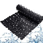 Marsheepy Non-Slip Pebble Bath Mat,Extra Long Anti Slip Bathtub Shower Mat with Suction Cups and Drain Holes for Bathroom,Machine Washable,40 x 88 CM,Black