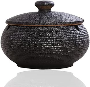 Panngu Cenicero de viento negro retro de cerámica, cenicero con tapa para exterior, cenicero de puros simplicidad para decoración del hogar y la oficina (11,5 x 8,5 cm)