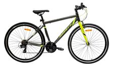 Montra Mach City 2.0 Hybrid Cycle with Shimano Gears for Adults | 21 Speed | Ideal for 15+ Years | Timba Grey with Acid Green | Lightweight Hybrid Bicycle with Stylish Design & Performance