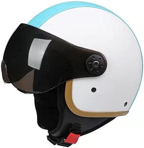 Leather Helmets Motorbike Open Face Helmet 3/4 Adult Motorcycle Half Helmet for Men and Women ECE/DOT Certified Retro Lightweight Helmet with Sun Visor D,L=58-60CM