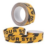 Watch Your Step Floor Signs, Heavy Duty Anti-Slip Safety Roll Grip Strip Non-Slip Traction Step Tape, 2 X 16.4' Anti Slip Tape Stickers, Abrasive Adhesive for Stairs, Safety, Tread Step, Indoor