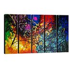 Wieco Art Colorful Abstract Heart Oil Paintings on Canvas Wall Art Ready to Hang for Living Room Bedroom Home Office Decorations Modern 5 Panel 100% Hand Painted Stretched and Framed Artwork