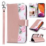 ULAK Wallet Case Compatible With iPhone 12,Flip Cover Works for iPhone 12 Wallet Case with Card Holders, Designed Flip PU Leather Kickstand TPU Shockproof Protective Phone Case for iPhone 12/12 Pro (2020) 6.1 inch,Rose Gold