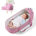 SUNVENO Baby Bed & Baby Lounger, Moses Basket Bassinet Bedside Sleeper Newborn Infant Travel Bed Carrycot for 0-12 Months (Pink)