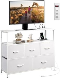 WLIVE White Dresser for Bedroom with 5 Fabric Drawers, Entertainment Center with Open Shelf and Power Outlet for 45 inch TV, Dresser TV Stand with Storage for Closet, Hallway, College Dorm