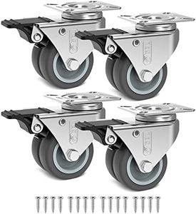 GBL Heavy Duty Swivel Casters with 4 Brakes + Screws - 50mm up to 200kg - 4 Pack No Floor Marks Silent Caster for Furniture - Rubber Coated Trolley Wheels - Silver Swivel Casters