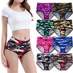 YOULEHE Women's High Waist Knickers Ladies Cotton Briefs Underwear Full Coverage Soft Breathable Panties Multipack (8 Pack-Camouflage, XL)