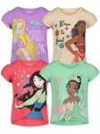 Disney Princess Mulan Tiana Rapunzel Moana Little Girls 4 Pack T-Shirts 7-8