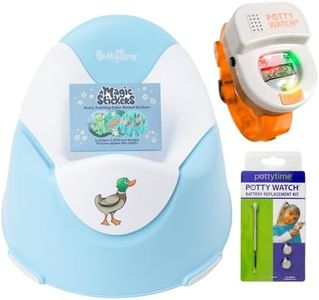 POTTY TIME New | Potty Training Seat by Potty Watch Inventor - Easy & Fun Toilet with Interactive 6 Reusable Color Changing Stickers and Potty Watch Included (Pond & Orange Watch + Battery)