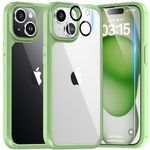 TAURI 3 in 1 Green Case for iPhone 15 Case, and 2X Screen Protector, [Not-Yellowing & Military Drop Defense] Shockproof Phone Case 6.1 inch