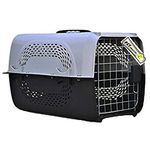 Pet Monastry® Pet Travel Carrier Dog Cat Rabbit Basket Plastic Handle Hinged Door Folding Collapsible Transport Box Crate Cage for Puppies & Cats - Grey (Size 19.5 x 13 x 12.5 Inch)