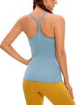CRZ YOGA Women's Racerback Workout Tank Tops Strappy Padded Gym Sports Camisole Top with Built in Bra, Pure Blue, 16-18