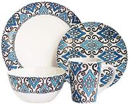 American Atelier 16 Piece Metallic Round Dinnerware Set, Blue/Gold