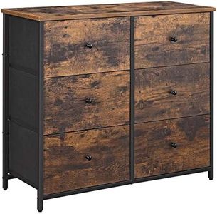 SONGMICS Dresser for Bedroom, Chest of Drawers, 6 Drawer Dresser, Closet Fabric Dresser with Metal Frame, Rustic Brown and Classic Black ULGS23H