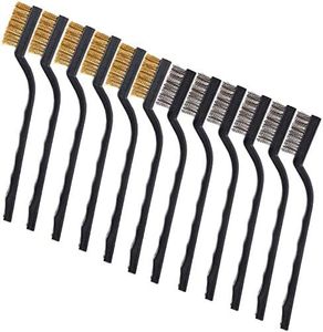 12 Pieces Wire Brush (Stainless Steel + Brass) Scratch Brush, Curved Handle Masonry Brush Wire Bristle for Cleaning Welding Slag and Rust