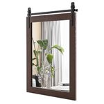 Tangkula Farmhouse Wall Mirror, Rustic Bathroom Mirror with Wood Frame and Metal Bracket, Wall Mounted Barn Door Mirror for Living Room Bathroom, 22 x 30 Inch