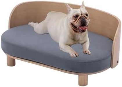 Dog Sofa, Dog Beds with Removable Cushion Pet Sofa with Solid Wood Legs and Bent Wood Back Dog Couch for Dogs and Cat-Small Dark Grey