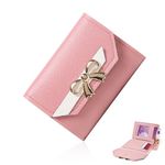 FuninCrea Ladies Purse Leather Women Purse for Women, Womens Wallet Slim Leather Purse Soft Women's Purse with Bowknot and Buckle, Ladies Wallet Bifold Women's Purse with ID Window (Pink)