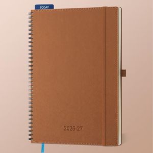 IN-LUXPRO Planner 2026-2027 Daily Weekly and Monthly,11.5"x8.5",18 Months Spiral Bound Calendar Agenda with Self-adhesive Pen Holder,2026 Academic Plan with Vegan Leather Soft Cover,Brown