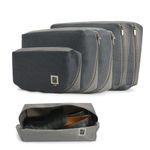 EUME Storage Pods- Polyester Packing Cubes for Men and Women Luggage Travel Organizer Set of Packing Bag (2 XL, 2 Large, 1 Medium Toiletry Bag, Shoe bag) (Set of 6, Grey)