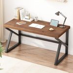 IBF Natural Real Wood Computer Desk, Rustic Writing Study Table for Student, Solid Wooden and Metal Gaming Home Office Desk, Farmhouse Industrial Modern Executive Work Desk Workstation, Brown, 55 Inch