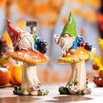 TERESA'S COLLECTIONS Garden Gnomes Statues for Yard Decor, Set of 2 Cute Gnomes on Mushroom Statues for Outdoor Patio Porch Lawn, Ideal Gift for Spring, Birthday, Housewarming and Mom Mother Day, 6.7"