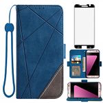 Compatible with Samsung Galaxy S7 Edge Wallet Case and Tempered Glass Screen Protector Flip Cover Card Holder Stand Cell Phone Cases for Glaxay S7edge Gaxaly S 7 Plus Galaxies GS7 7s 7edge Women Blue