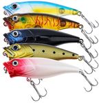 OriGlam 5pcs Fishing Popper Lure, Fish Baits Bass Hard Lures 3D Eyes Poppers, Topwater Lures Bass Lures Fishing Hard Baits