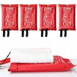4 Pcs Fire Blankets with Soft Case & Loops, 1m x 1m Emergency Fire Blanket for Kitchen Home, Warehouse, Office, Car, Fireplace, Easy to Use, Quick Unfolding