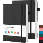 FOCUS DAY 2 Pack Journal Notebook, A5 Leather Journals for Women/Men Work, Travel Diary Note Book with Pen Loop, 100GSM Lined Paper, Hardcover Notebooks for School Supplies, 5.7"x8.4", Black