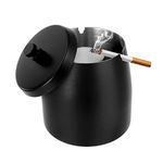 Outdoor Ashtray with Lid Smokeless Stainless Steel Ash Trays Covered Windproof Smell Proof Ashtrays for Outside Patio Home Odorless Office Tabletop