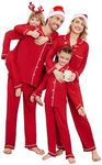 Ekouaer Christmas Family Matching Pajamas Long Sleeve Button Down Pj Set Festival Party Sleepwear,Red,Kids,12-13Y