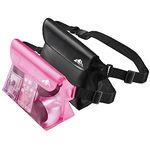 HEETA 2-Pack Waterproof Pouch with Waist Strap, Transparent Screen Touchable Dry Bag with Adjustable Belt for Phone Valuables for Swimming Snorkeling Boating Fishing Kayaking (Pink & Black)