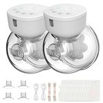 Breast Pump Hands Free: Double Wearable Breastfeeding Pumps with 3 Modes 9 Levels Electrical Breast Pump LED Low Noise Pain Free for Baby Feeding Wireless 19/21/24MM Flanges (White, 2 * 180ml)