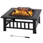 FDW Outdoor Fire Pit for Wood 32" Metal Firepit for Patio Wood Burning Fireplace Square Garden Stove with Charcoal Rack, Poker & Mesh Cover for Camping Picnic Bonfire Backyard