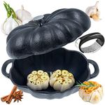 AOKDEER Garlic Roaster, Pre-Seasoned Cast Iron Garlic Roaster Oven Baker and Garlic Presses Set for Kitchen, Pumpkin Soup Pot Casserole, BBQ Grill Garlic Roasted Baker Tool for Outdoor Picnic Camping