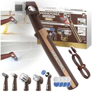 Horsepower Pocket Pony GOLD Edition AS-SEEN-ON-TV Waterproof, Cordless, Pocket-Sized, Oscillating Power Scrubber Deep Clean, Tight Spaces, Rechargeable, Grout Lines, Corners & Detailing, 5 Heads & LED