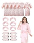 EPLAZA 6 Pack Girl Birthday Squad Spa Party Robes with Eye Masks Headband for Slumber Wedding Bridal Flower girl (Pink set of 6, 10)